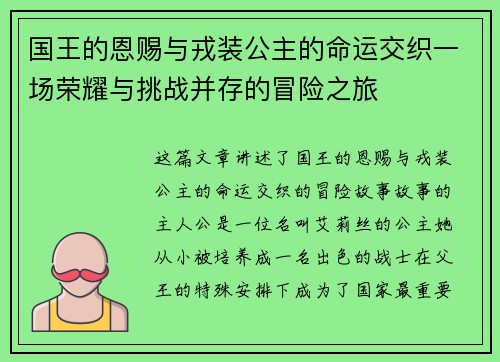 国王的恩赐与戎装公主的命运交织一场荣耀与挑战并存的冒险之旅